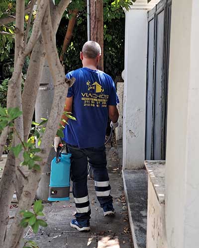 Ο τεχνικός μας εφαρμόζει περιμετρικό ψεκασμό για μυρμήγκια.